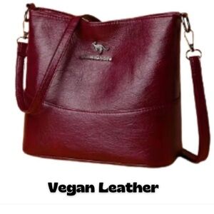 Burgundy Vegan Leather Crossbody Purse – Multi-Compartment Shoulder Bag NWOT